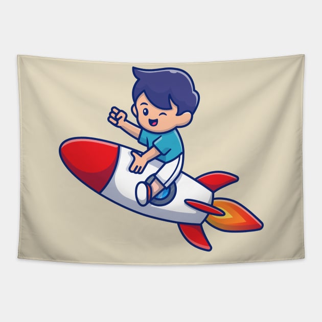 Cute Kid Riding Rocket Tapestry by Catalyst Labs