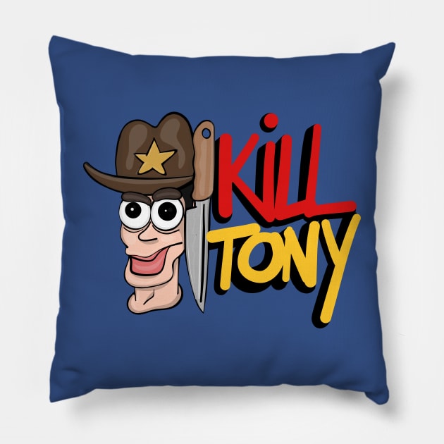 Kill Tony Fan Logo With Tony Hinchcliffe Head & Cowboy Hat With Handwritten Show Name (White) Pillow by Ina