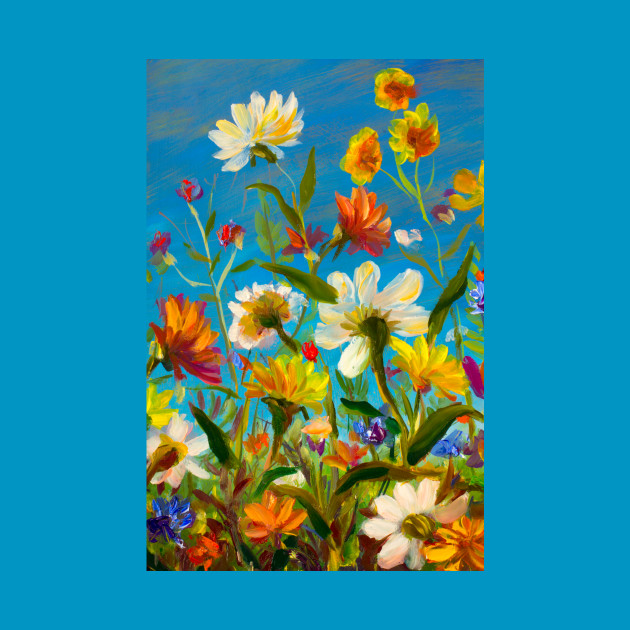 Oil Painting Of Flowers Beautiful Floral Blooming Field Artwork