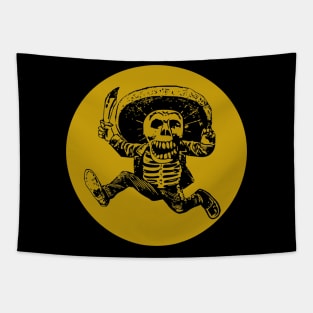 Halloween, Posada Calavera with Machete Black and Gold Tapestry