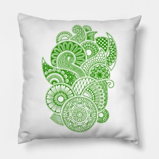 Abstract Mandala design (dark green on white) Pillow