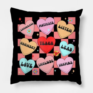 Groovy Teach Love Inspire Candy Happy Valentines Day Pillow