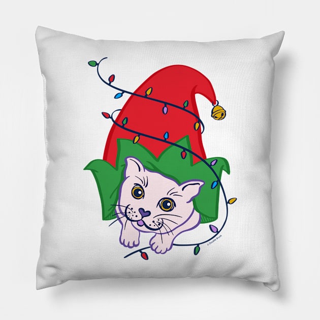 Cute Christmas Cat in Santa's Elf Hat Pillow by DoubleBrush