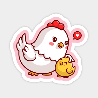 Cute Mom Chicken And Chick Cartoon Magnet