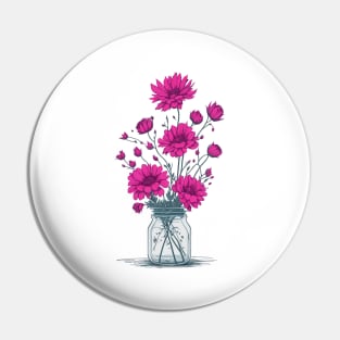 pink Flowers in a Mason Jar Pin