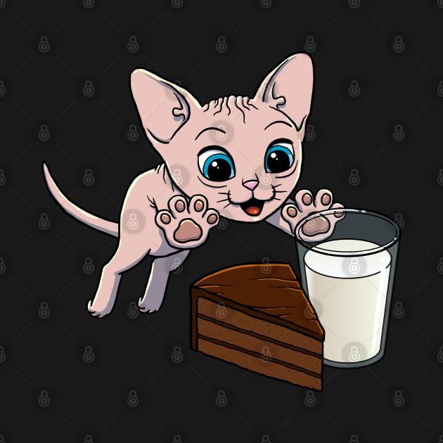 Sphynx Cat excited to have Chocolate Cake with Milk by Crazy Cool Catz