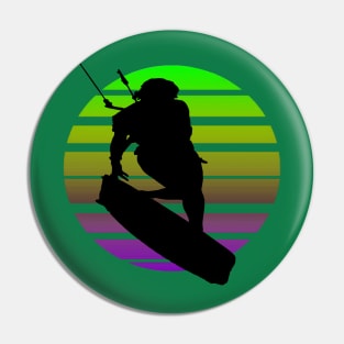 Kitesurfing Female Rider Silhouette Retro Sunset Pin