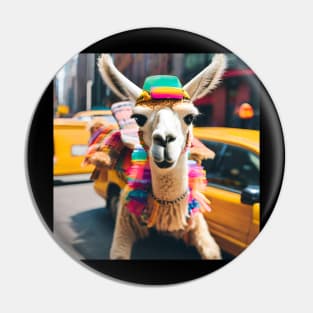 Llama Riding in Taxi Pin