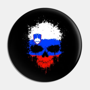 Chaotic Slovenian Flag Splatter Skull Pin