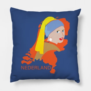 Girl With a Pearl Earring on Outline of the Netherlands Pillow