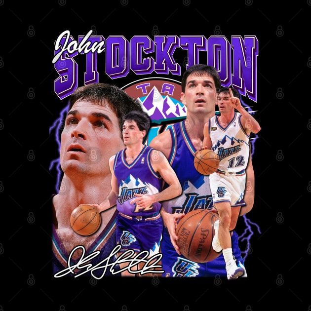 John Stockton Basketball Legend Vintage Bootleg Graphic Retro by Koch Sean