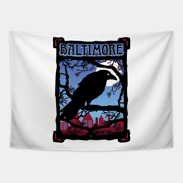 Baltimore At Night Raven Watches the City Tapestry by penandinkdesign@hotmail.com