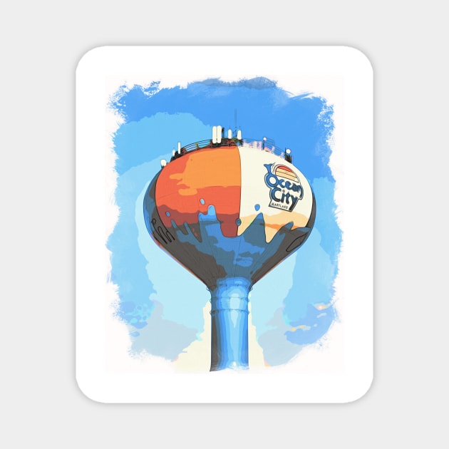 Beach Ball Water Tower Watercolor in OC Magnet by Swartwout