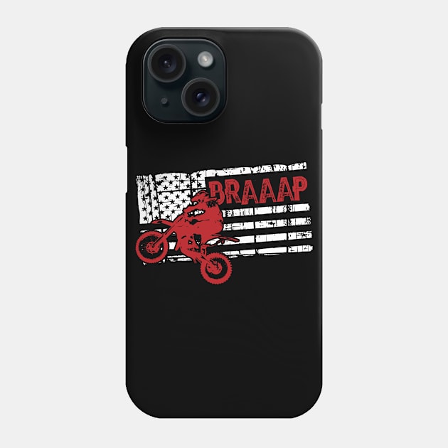 Braaap Motocross Vintage USA American Flag Dirt Bike Riders Phone Case by Zone32