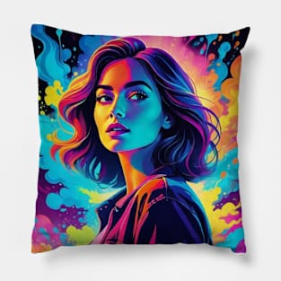 An Illustration of a Woman's Psychedelic Vision - colorful Pillow