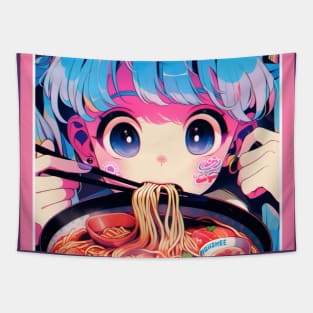 Cute Anime Girl |  Ramen Noodles | Hentaii Chibi Kawaii Design Tapestry