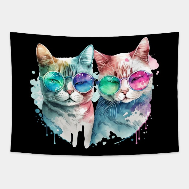 Cat Couple valentines day Tapestry by abbeheimkatt