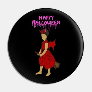 Happy halloween witch on broom pink Pin