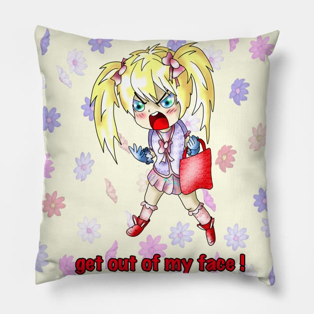 get out of my face cute cartoon girl Pillow by cuisinecat