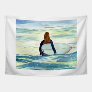 Surfer Girl in Sunlight Tapestry