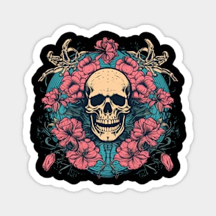 Tropical Skull with Flowers Magnet