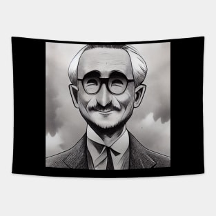 Happy F.A. Hayek Manga Style Portrait Tapestry