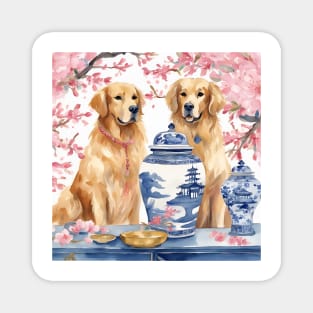 Preppy Golden Retrievers and chinoiserie jars Magnet