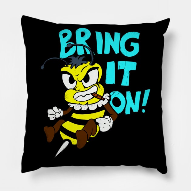 Cartoon Bee Bring It On Fighting Funny Insect Pillow by Foxxy Merch