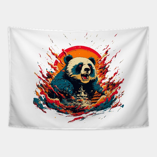 Japanese Sunset Giant Panda Tapestry by tatadonets