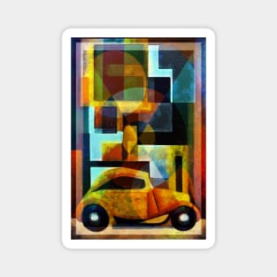 Abstract Little Sports Car in the City Mid Century Style Art Magnet