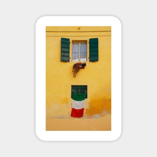 Italian Flag on Yellow Building Magnet