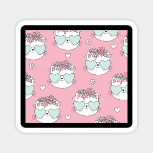 Pink pattern flower cute cats lover Magnet