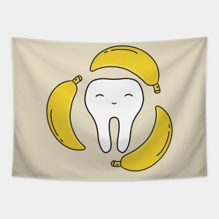 Cute Molar Banana illustration - for Dentists, Hygienists, Dental Assistants, Dental Students and anyone who loves teeth by Happimola Tapestry