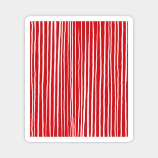 Red and White, Free Hand, Vertical Stripes Magnet