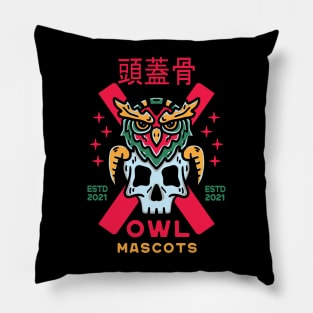 Owl with skull japanese Style Illustrations Pillow