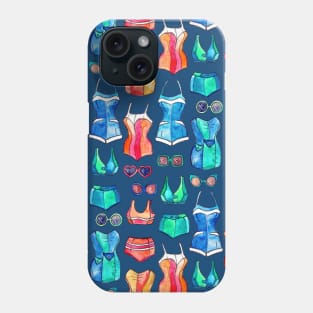 Sixties Swimsuits and Sunnies on dark blue Phone Case