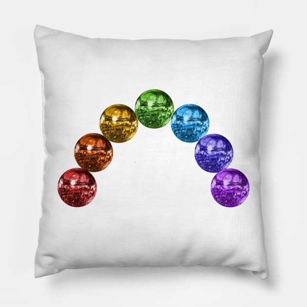 Rainbow Pride Disco Balls Pillow by Art by Deborah Camp