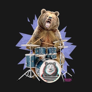 Grizzly Bear Playing Drums on Drumset Singing for Rockband T-Shirt