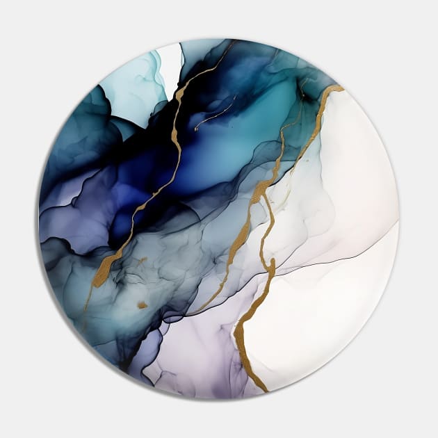 Azure Glimmer - Abstract Alcohol Ink Art Pin by inkvestor