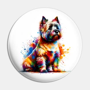 Vibrant Abstract Splash Cairn Terrier Sitting Art Pin