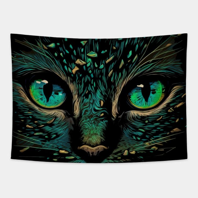 Cat Face, Cat Lover, Geen Cat Tapestry by dukito