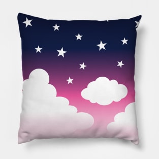 Clouds | Stars | Gradient | White Blue Pink | Dark Pillow