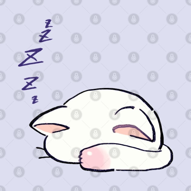 I draw lucky star white cat sleeping with its head down by mudwizard