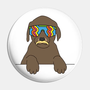 Chocolate Labrador puppy Dog wearing 80's skiing sunglasses Pin