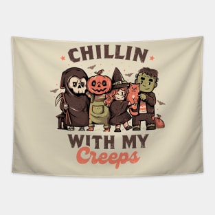 Chilling With My Creeps - Cute Funny Evil Halloween Gift Tapestry