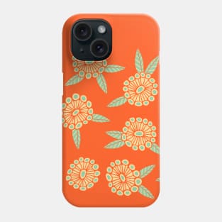 WARM AND SUNNY Boho Retro Bright Floral Botanical Coral Orange Mint Green Cream - UnBlink Studio by Jackie Tahara Phone Case