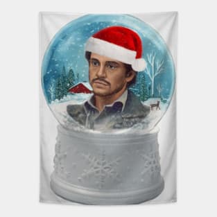 Annoyed Will Graham in Winter Snow Globe with Santa Hat Tapestry