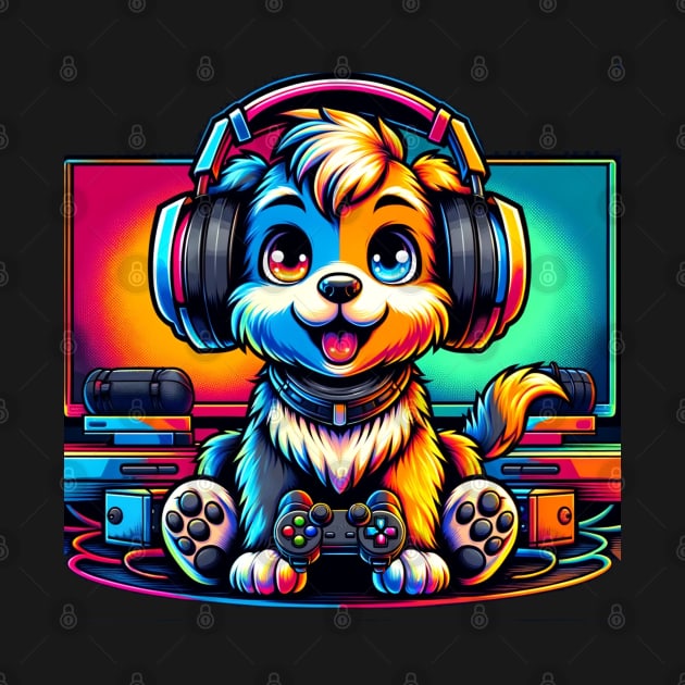 Adorable Gamer Puppy w/ Headphones by Unkn0wnable Arts