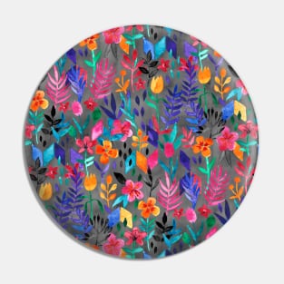 Popping Color Painted Floral on Grey Pin