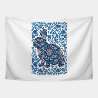 Folk Art Bunny - Pink and Blue on White Tapestry